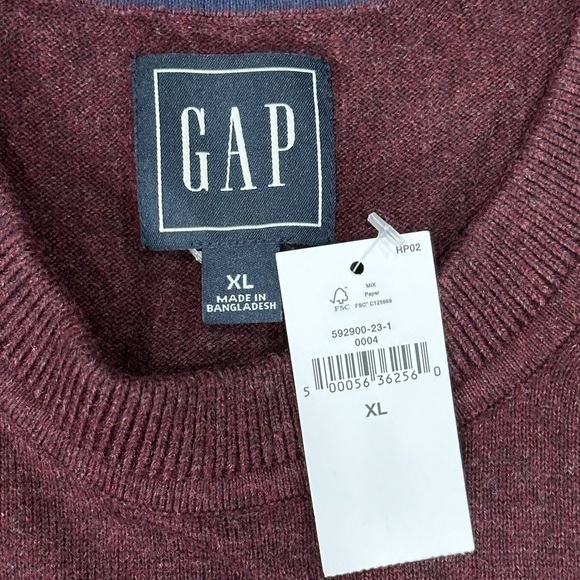Men’s Gap XL 46 - 48 Golf Sweater Crewneck Maroon Red Long Sleeve Cotton NWT - Picture 9 of 9